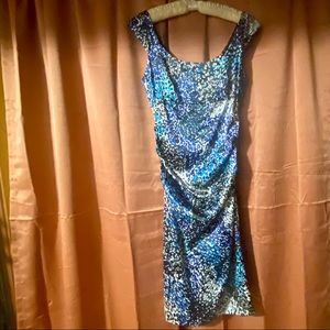 Maggie L Size 8 Blue Whi Career Summer Dress Midi